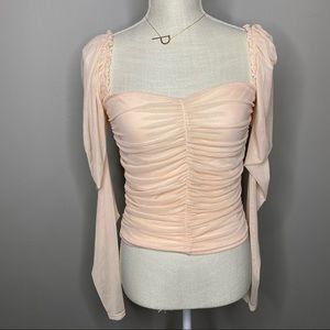 Missguided Ruched Sheer Long Sleeve Blouse US 4